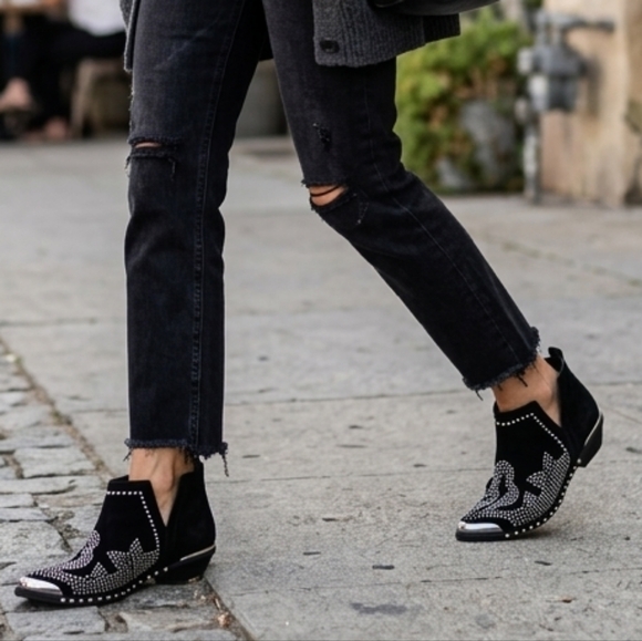 Jeffrey Campbell Oxnard ST Black Suede Studded Metal Toe Booties Size 10 - Picture 10 of 10